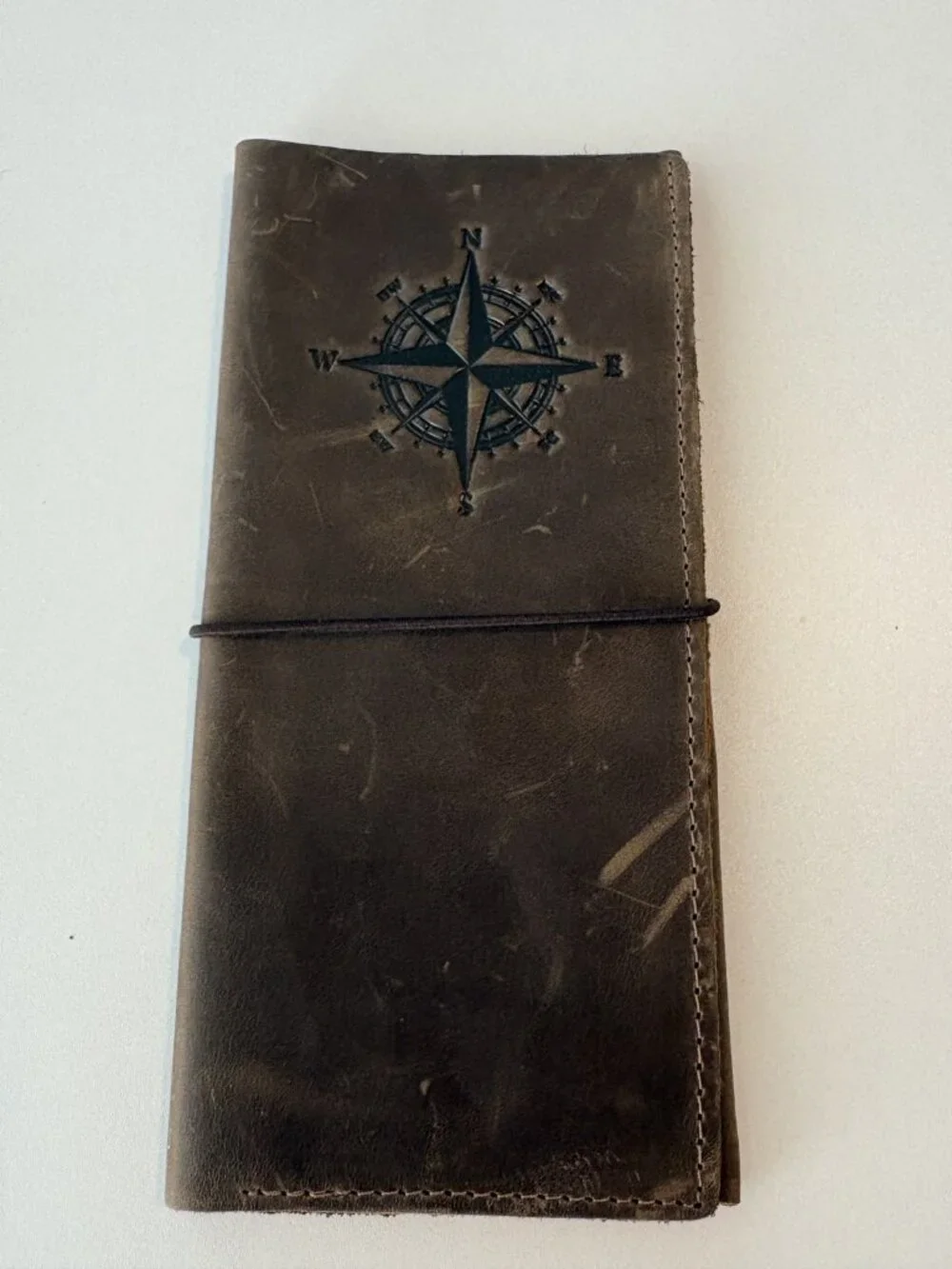 Handmade Distressed Leather Journal Cover - Compass Refillable